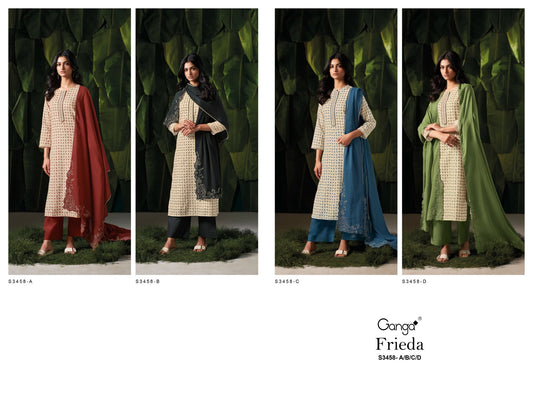 Frieda 3458 Ganga Premium Cotton Pant Style Suits Wholesale Price
