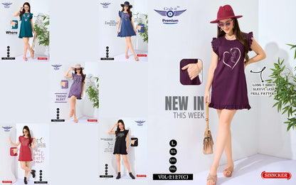 Frill Pattern Vol 2127 C Grab It Sincker Women Long Tshirt Wholesale Price