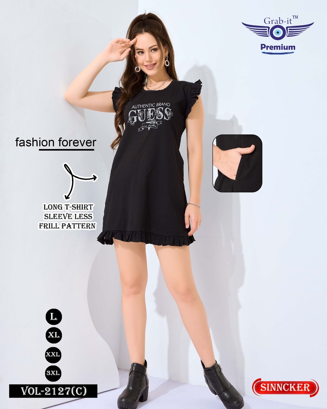 Frill Pattern Vol 2127 C Grab It Sincker Women Long Tshirt Wholesale Price