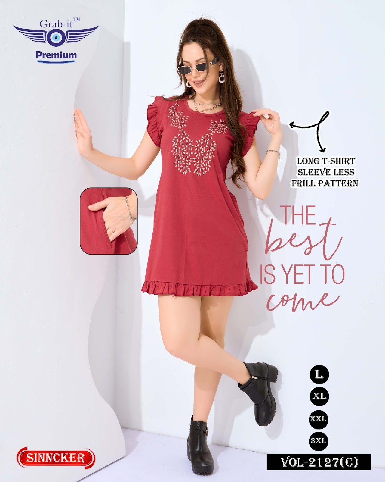 Frill Pattern Vol 2127 C Grab It Sincker Women Long Tshirt Wholesale Price