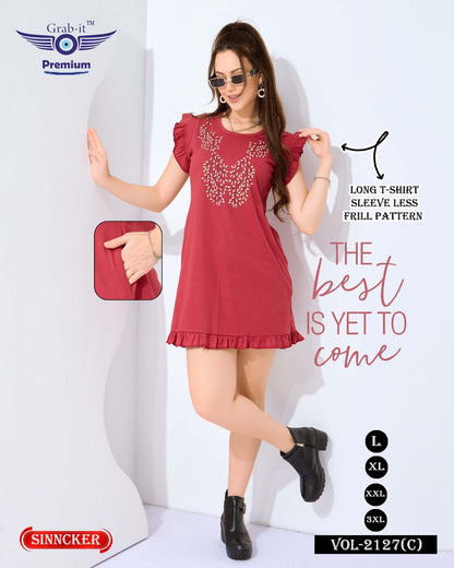 Frill Pattern Vol 2127 C Grab It Sincker Women Long Tshirt Wholesale Price