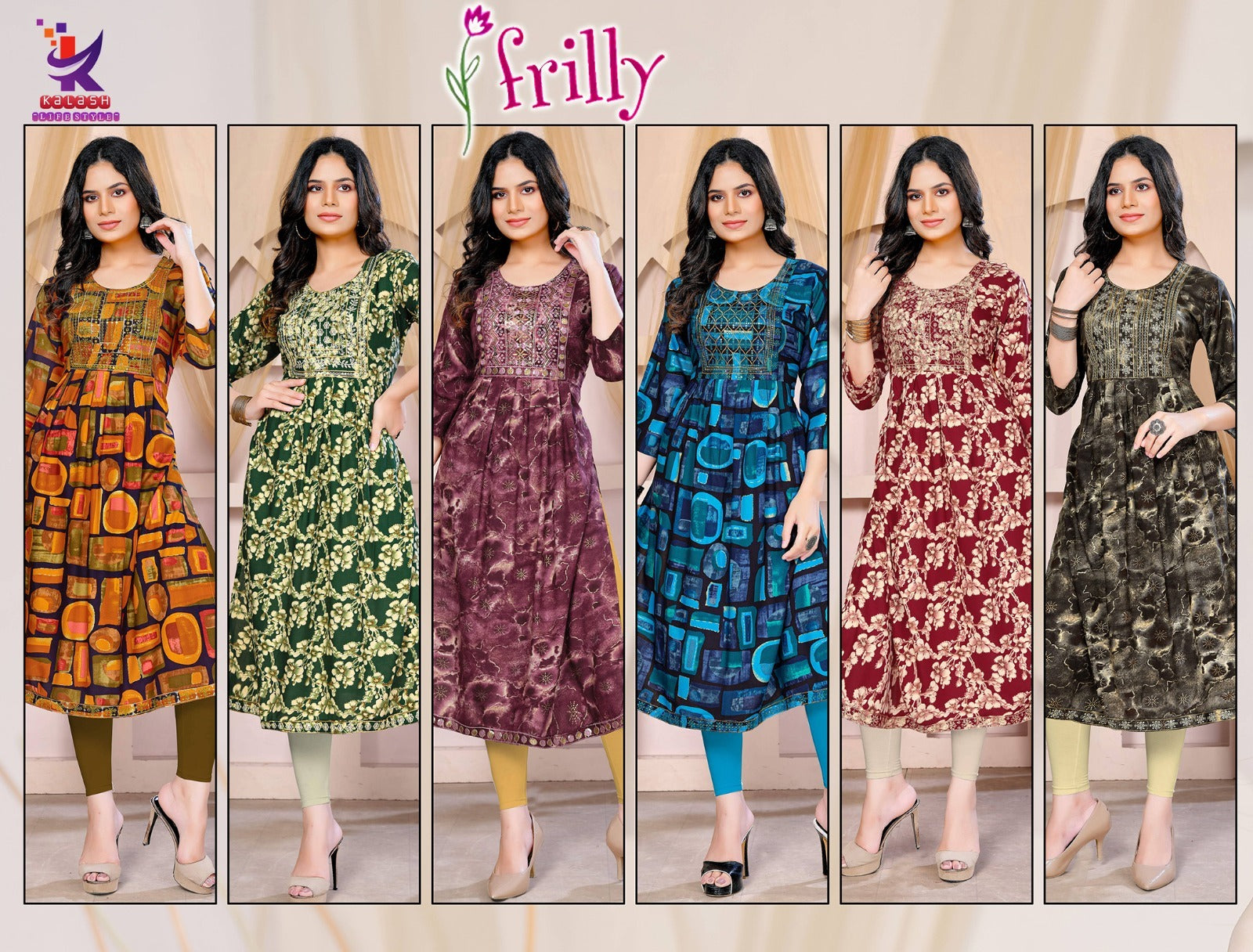 Frilly Mlm Kalash Lifestyle Rayon 14Kg Naira Cut Kurtis