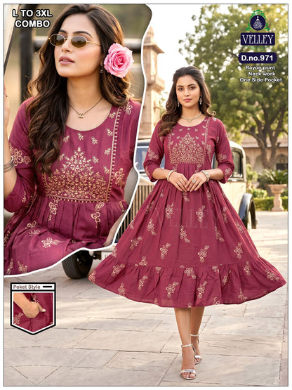 Frock Pattern 2409 Velley Heavy Rayon Anarkali Kurtis Wholesale Rate