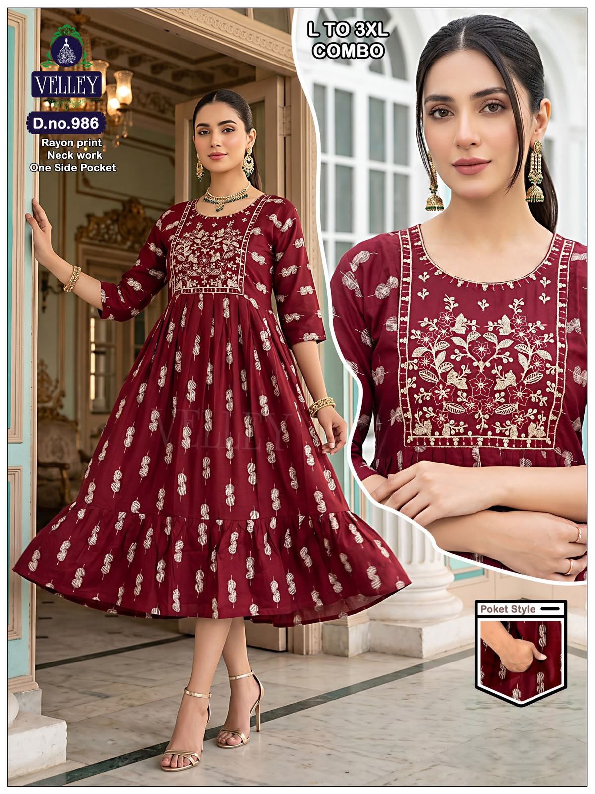 Frock Pattern 2409 Velley Heavy Rayon Anarkali Kurtis Wholesale Rate