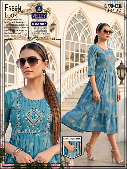 Frock Pattern 2409 Velley Heavy Rayon Anarkali Kurtis Wholesale Rate