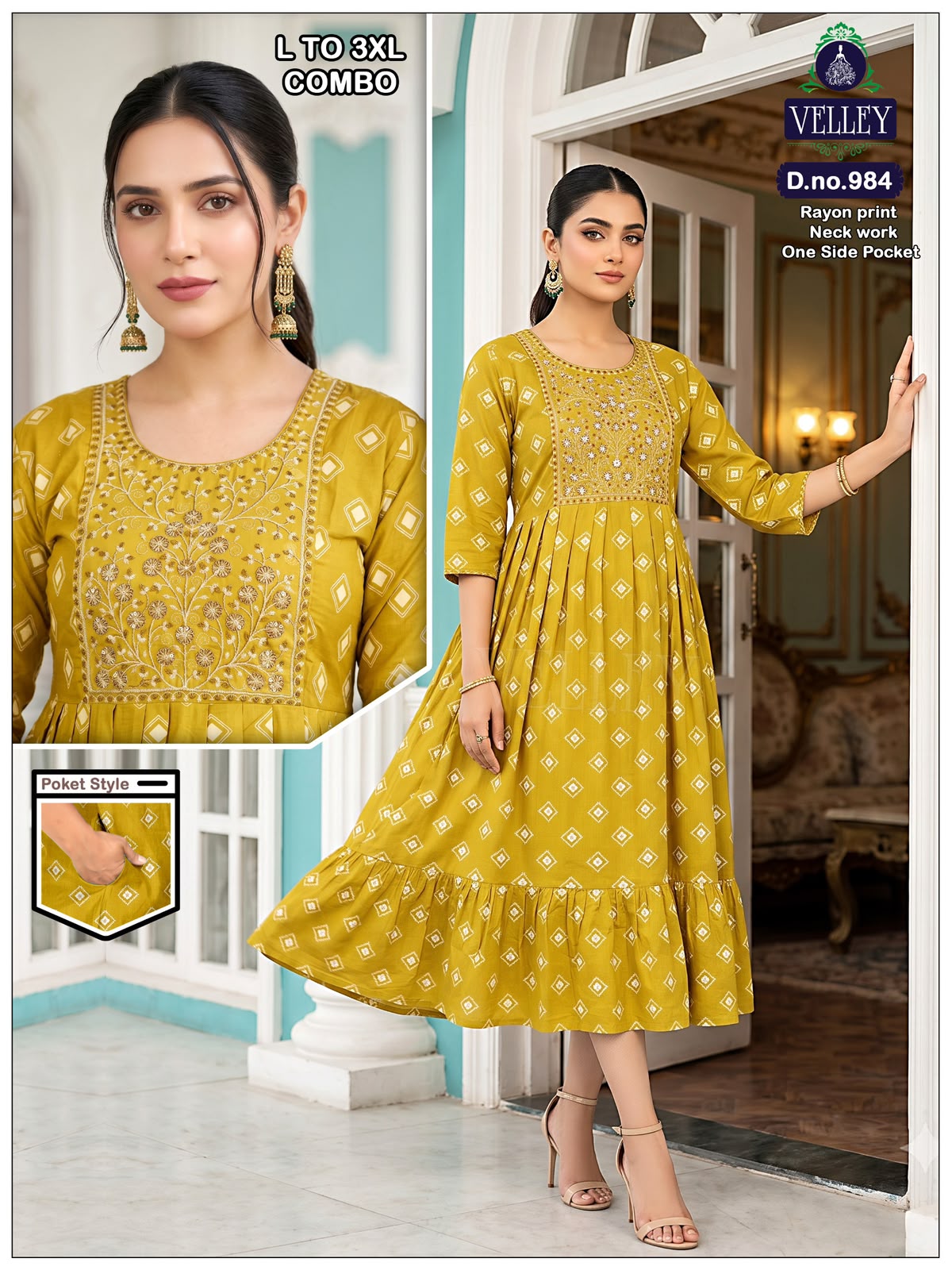 Frock Pattern 2409 Velley Heavy Rayon Anarkali Kurtis Wholesale Rate