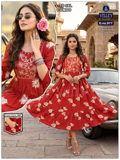 Frock Pattern 2409 Velley Heavy Rayon Anarkali Kurtis Wholesale Rate