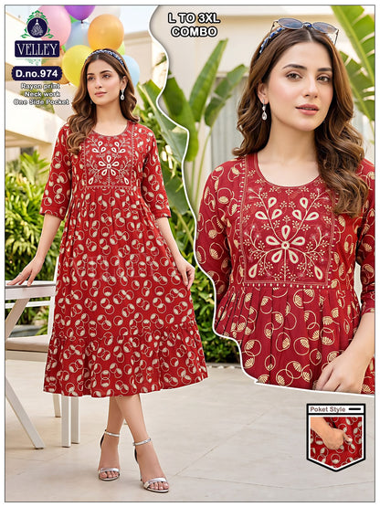 Frock Pattern 2409 Velley Heavy Rayon Anarkali Kurtis Wholesale Rate