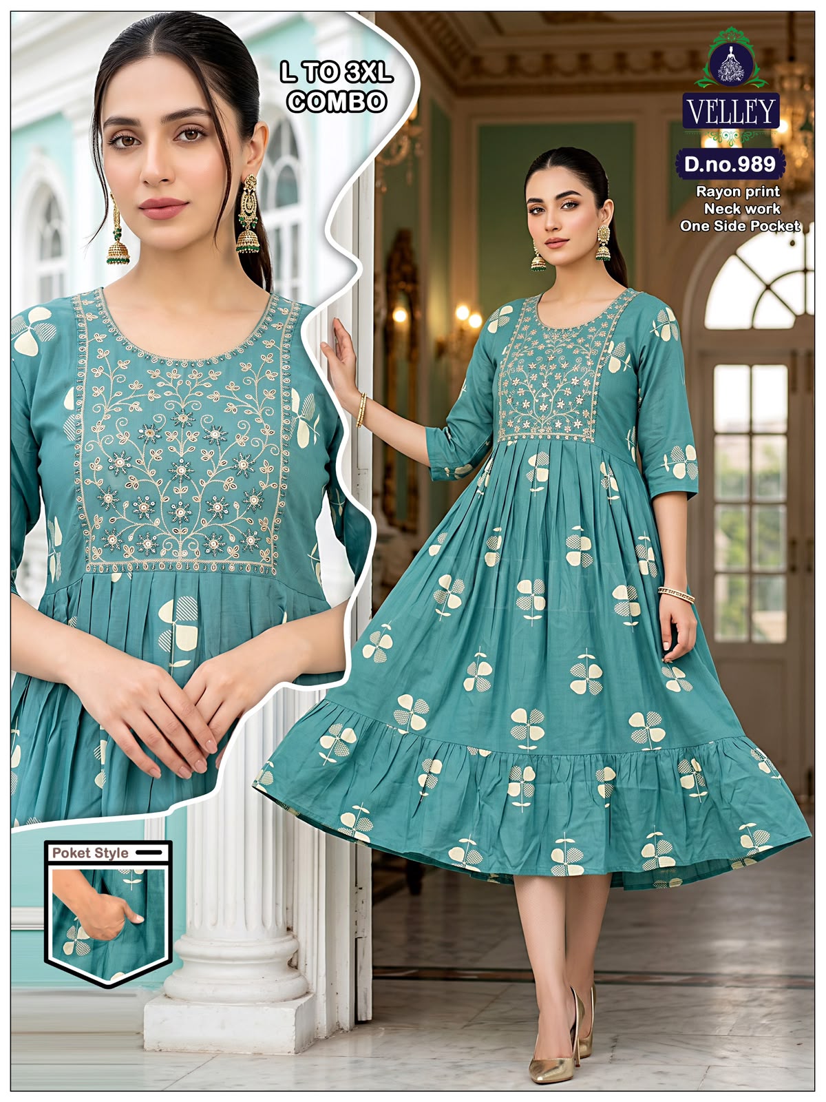 Frock Pattern 2409 Velley Heavy Rayon Anarkali Kurtis Wholesale Rate