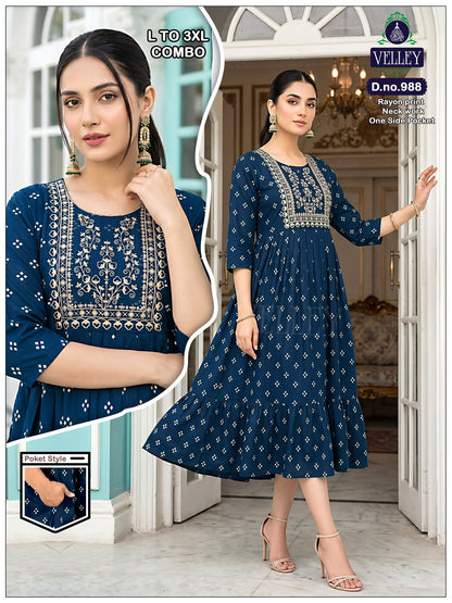 Frock Pattern 2409 Velley Heavy Rayon Anarkali Kurtis Wholesale Rate