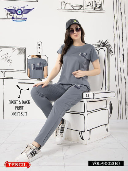 Front-Back Print 9002 B Grab It Tencil Pyjama Night Suits Exporter Ahmedabad