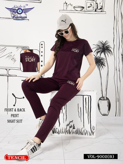 Front-Back Print 9002 B Grab It Tencil Pyjama Night Suits Exporter Ahmedabad