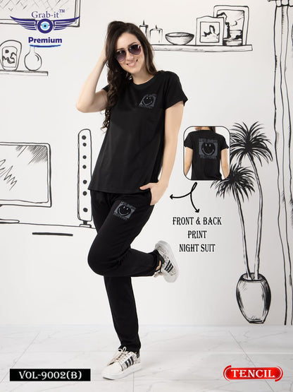 Front-Back Print 9002 B Grab It Tencil Pyjama Night Suits Exporter Ahmedabad