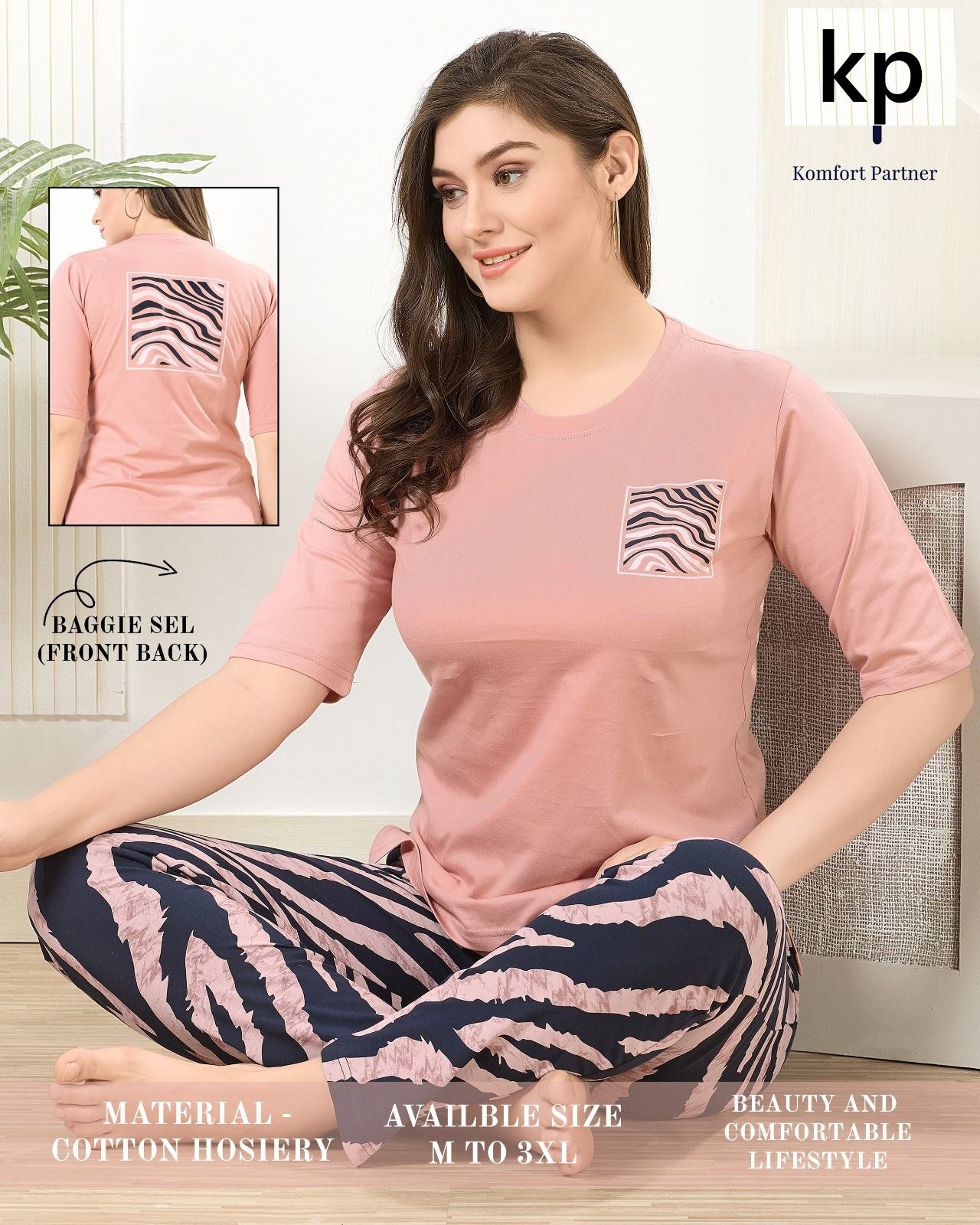 Front And Back Print 1002 Kp Cotton Pyjama Night Suits Wholesaler Gujarat