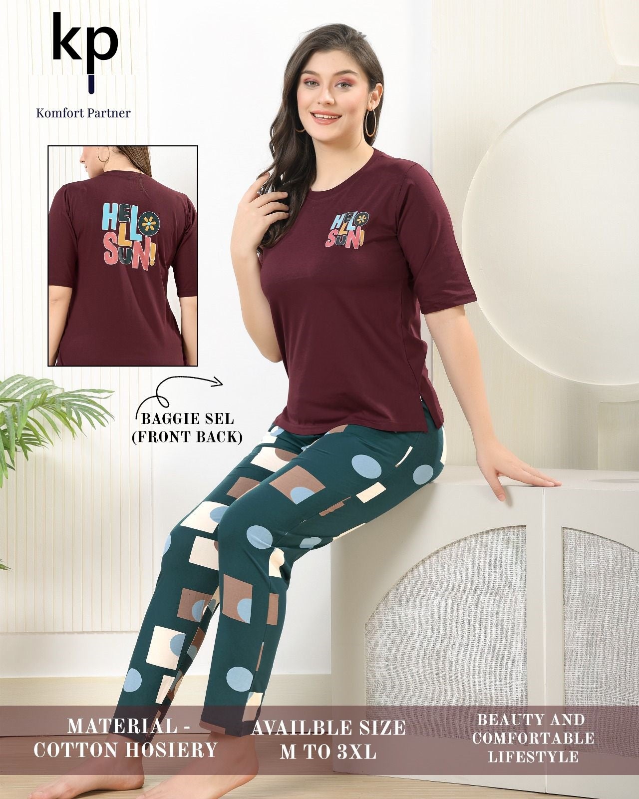 Front And Back Print 1002 Kp Cotton Pyjama Night Suits Wholesaler Gujarat