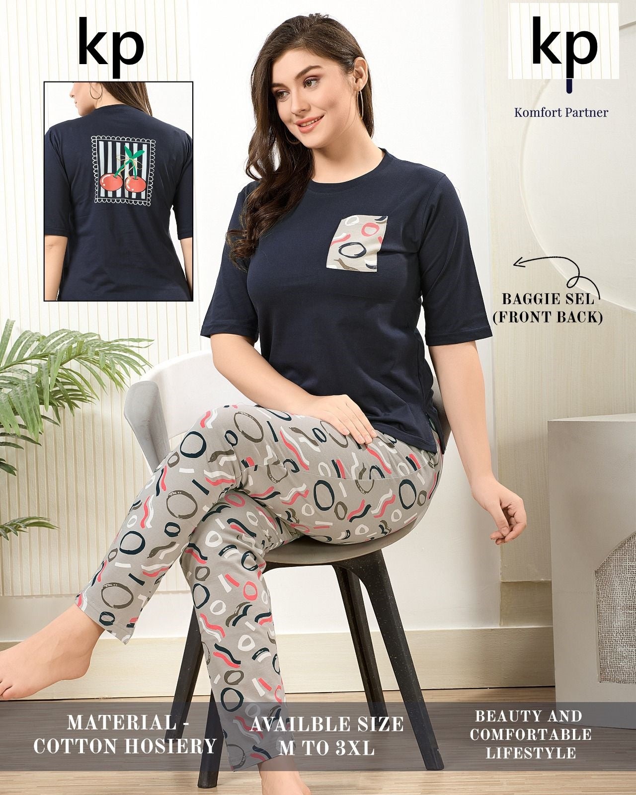 Front And Back Print 1002 Kp Cotton Pyjama Night Suits Wholesaler Gujarat
