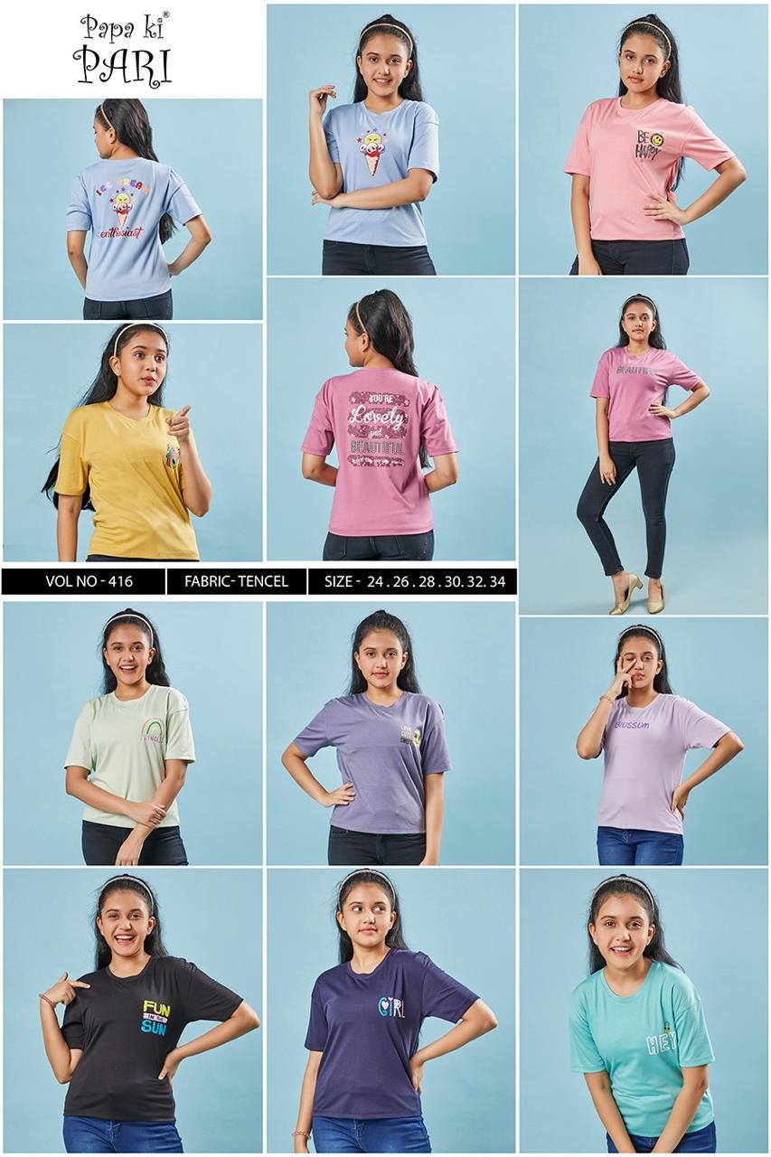 Front And Back Print 416 Papa Ki Pari Tencil Lycra Girls Top Supplier