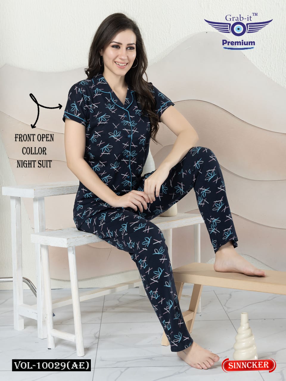 Front Open 10029 Ae Grab It Sinker Collar Night Suits Supplier