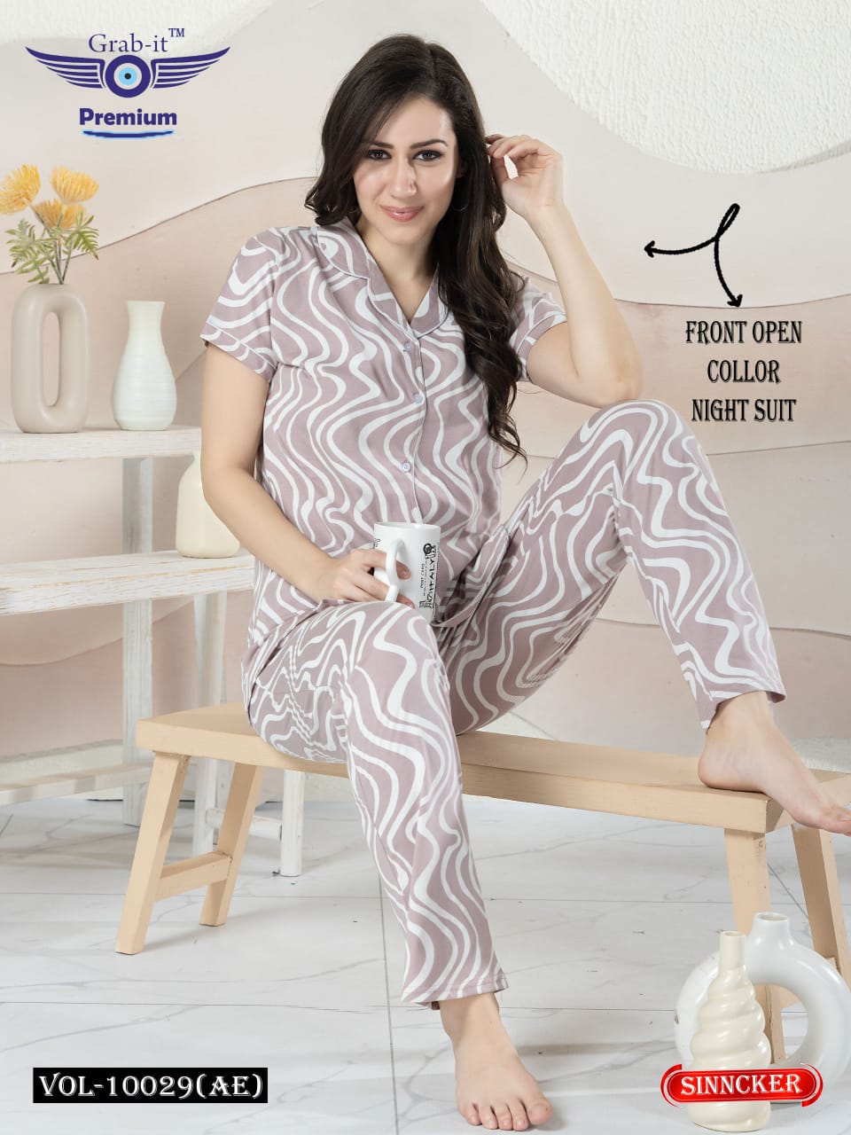 Front Open 10029 Ae Grab It Sinker Collar Night Suits Supplier