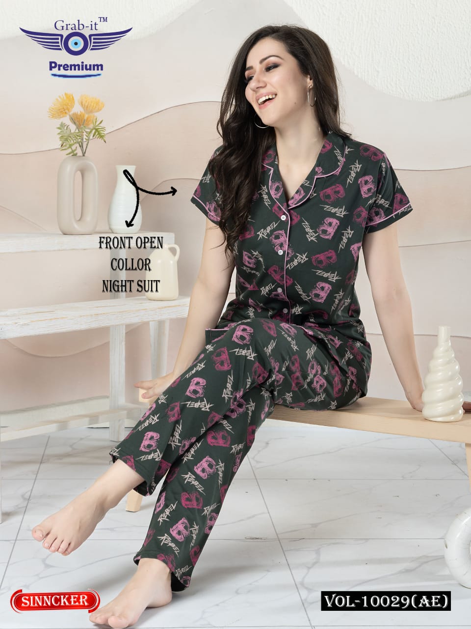 Front Open 10029 Ae Grab It Sinker Collar Night Suits Supplier