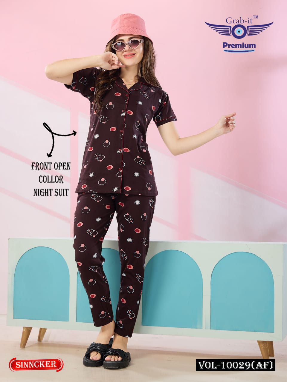 Front Open 10029 Af Grab It Sinker Collar Night Suits Wholesale