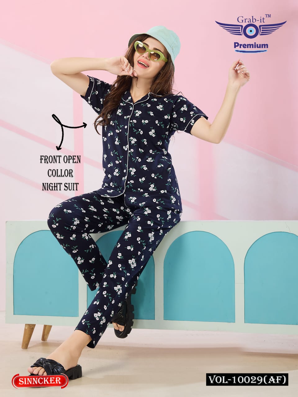 Front Open 10029 Af Grab It Sinker Collar Night Suits Wholesale