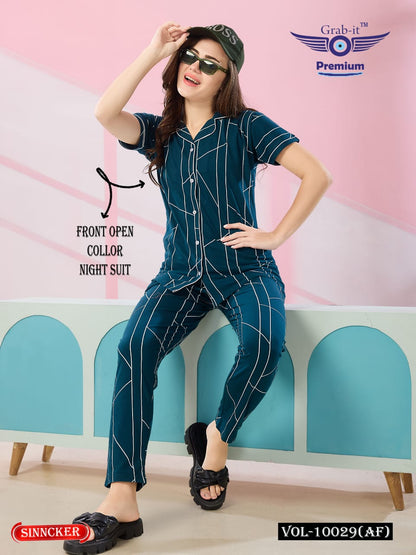 Front Open 10029 Af Grab It Sinker Collar Night Suits Wholesale