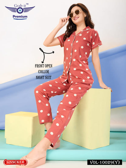 Front Open 10029 Y Grab It Sinker Collar Night Suits Wholesale Rate