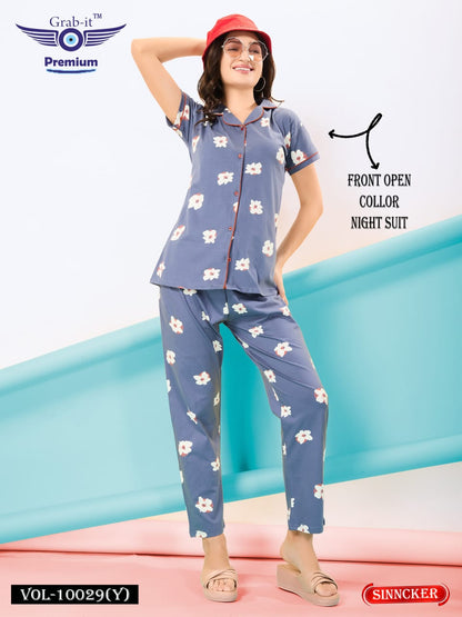 Front Open 10029 Y Grab It Sinker Collar Night Suits Wholesale Rate