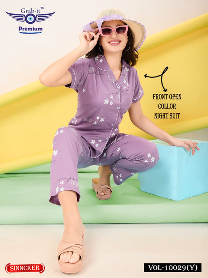 Front Open 10029 Y Grab It Sinker Collar Night Suits Wholesale Rate