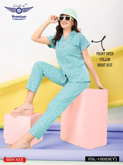 Front Open 10029 Y Grab It Sinker Collar Night Suits Wholesale Rate