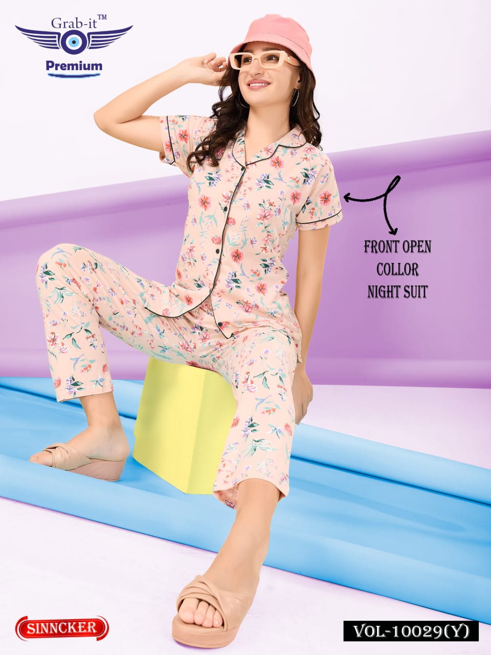 Front Open 10029 Y Grab It Sinker Collar Night Suits Wholesale Rate