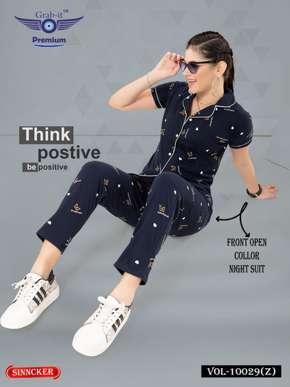 Front Open 10029 Z Grab It Sinker Collar Night Suits Wholesale Price