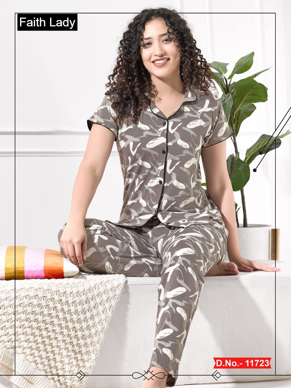 Front Open 1115 Faith Lady Hosiery Cotton Collar Night Suits Wholesale Price