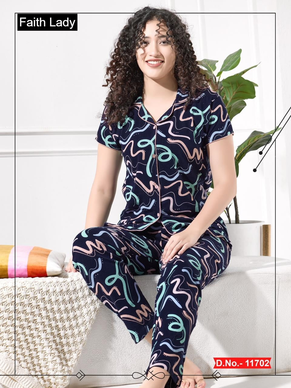 Front Open 1115 Faith Lady Hosiery Cotton Collar Night Suits Wholesale Price