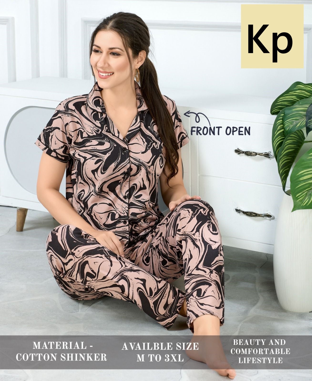 Front Open 1205 Kp Cotton Collar Night Suits Manufacturer