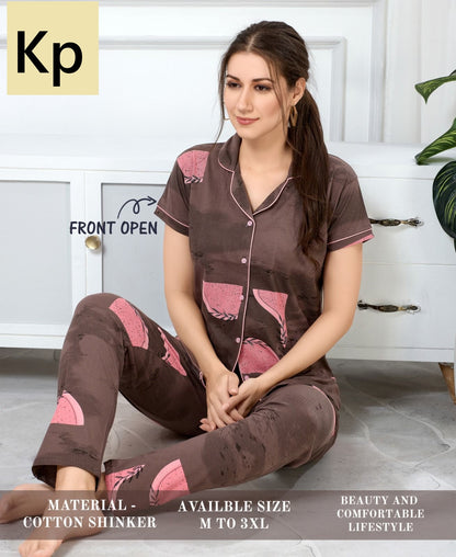 Front Open 1205 Kp Cotton Collar Night Suits Manufacturer