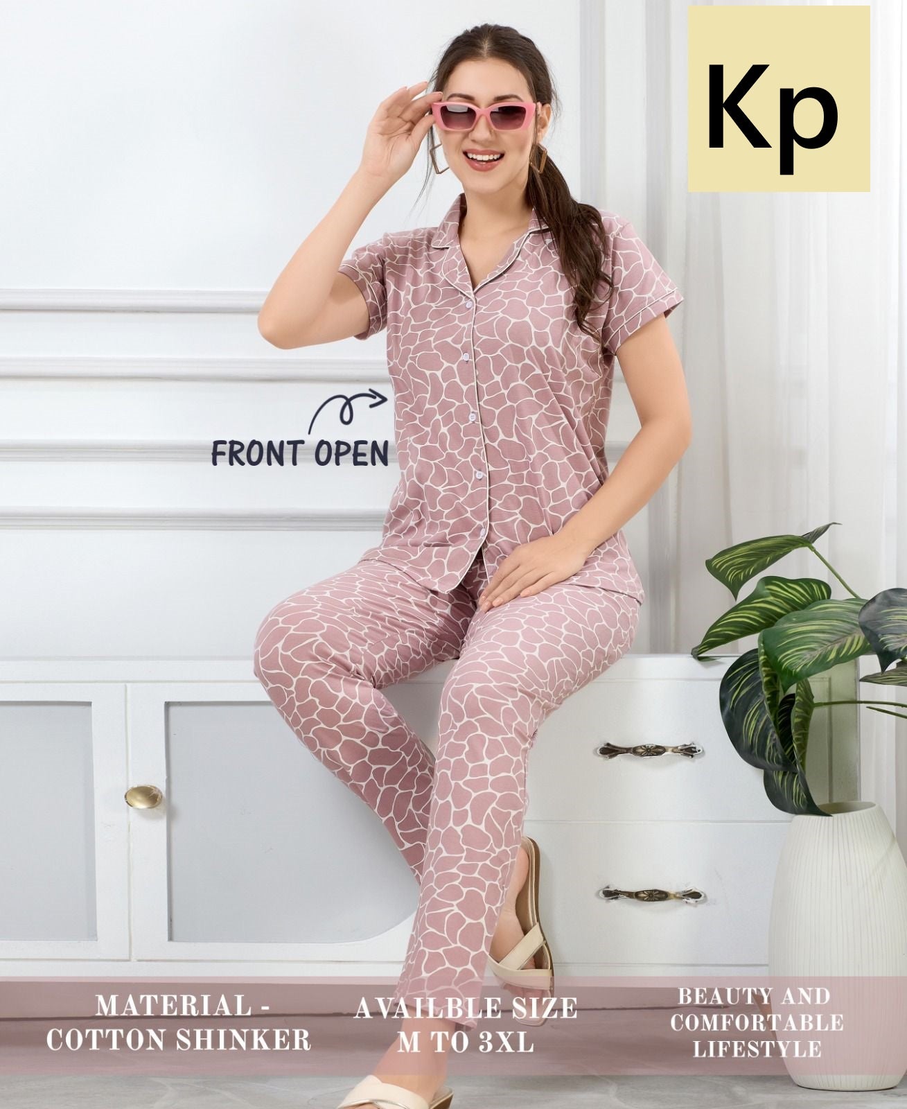 Front Open 1205 Kp Cotton Collar Night Suits Manufacturer