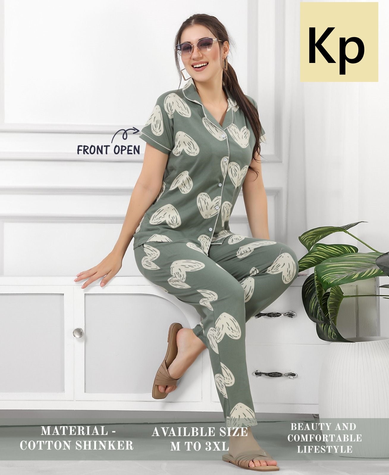 Front Open 1205 Kp Cotton Collar Night Suits Manufacturer