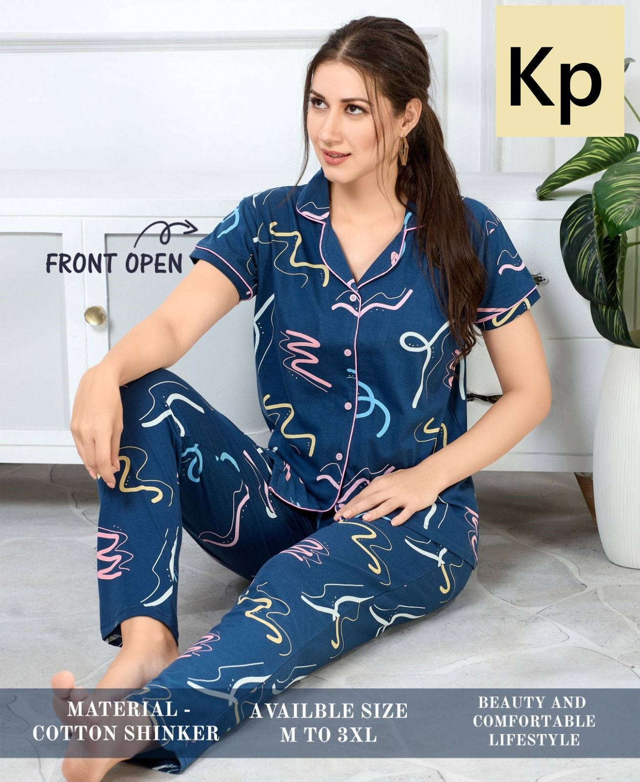 Front Open 1205 Kp Cotton Collar Night Suits Manufacturer