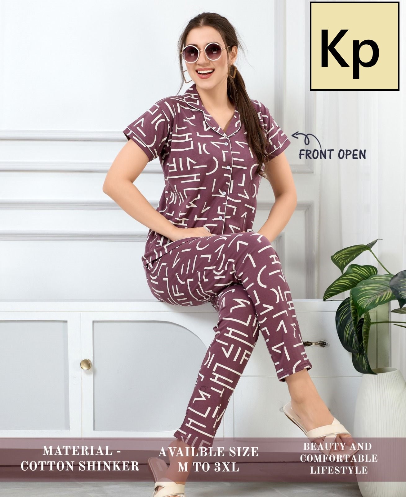 Front Open 1205 Kp Cotton Collar Night Suits Manufacturer