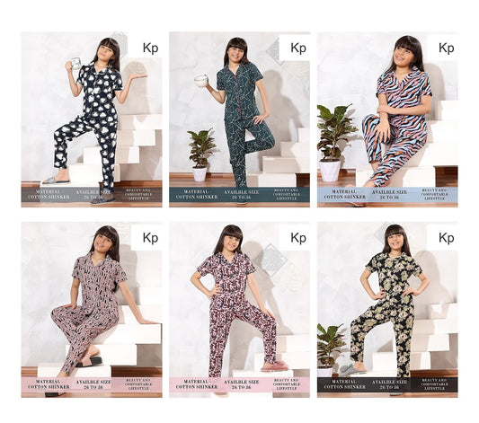 Front Open 1808 Kp Sinker Girls Night Suits Wholesale Price