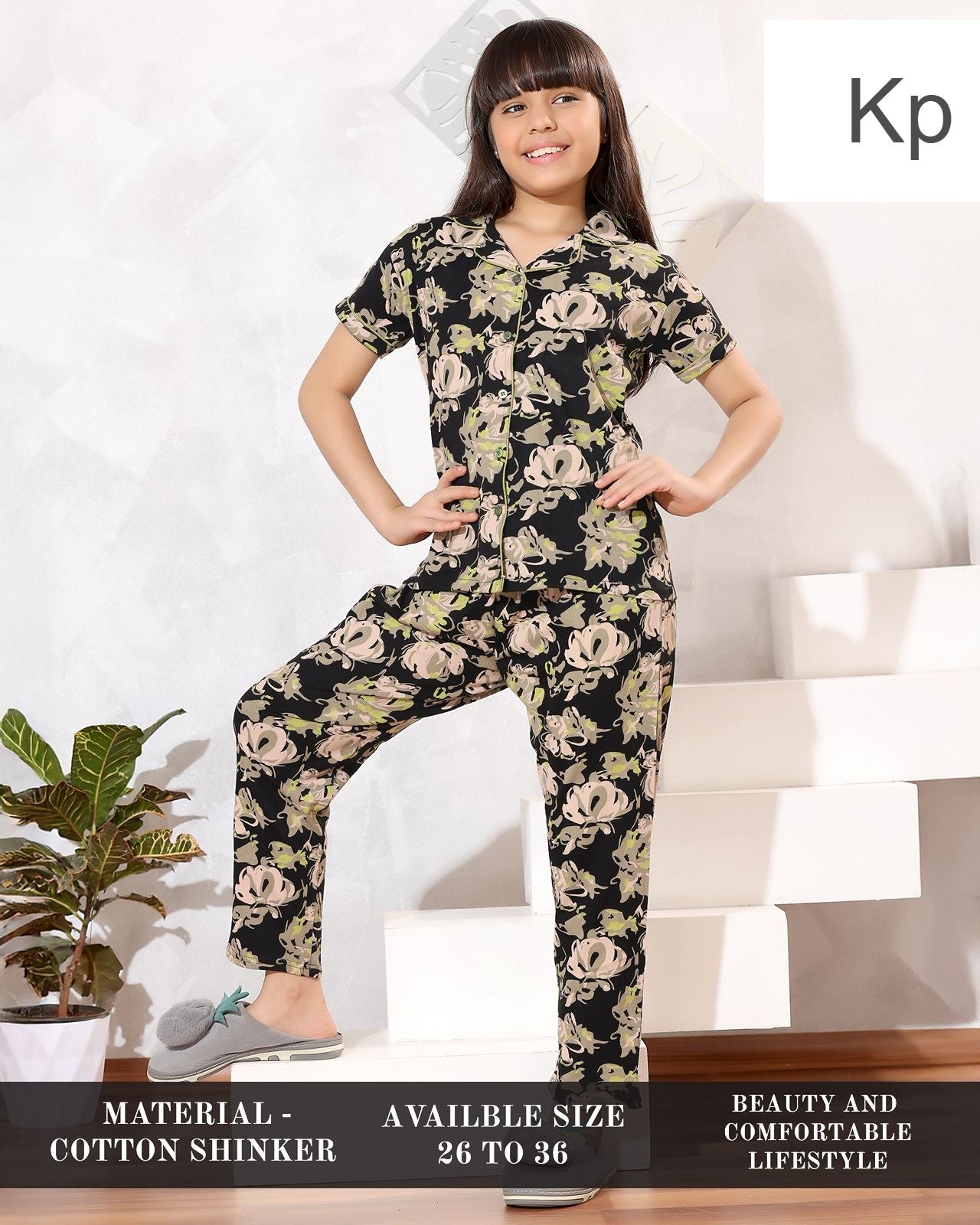 Front Open 1808 Kp Sinker Girls Night Suits Wholesale Price