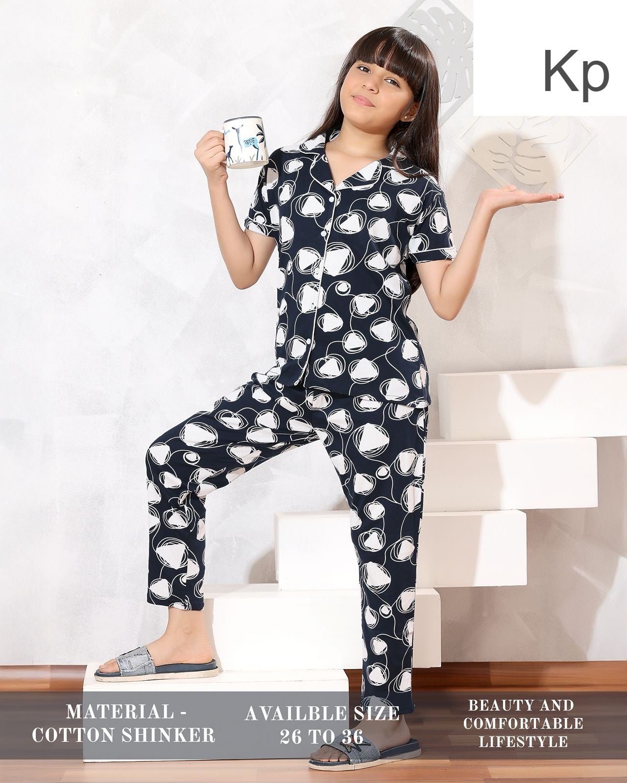 Front Open 1808 Kp Sinker Girls Night Suits Wholesale Price