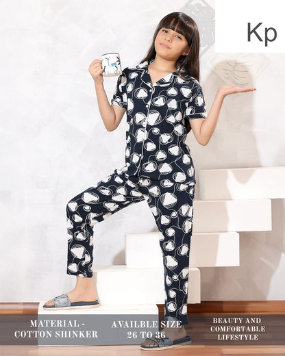Front Open 1808 Kp Sinker Girls Night Suits Wholesale Price