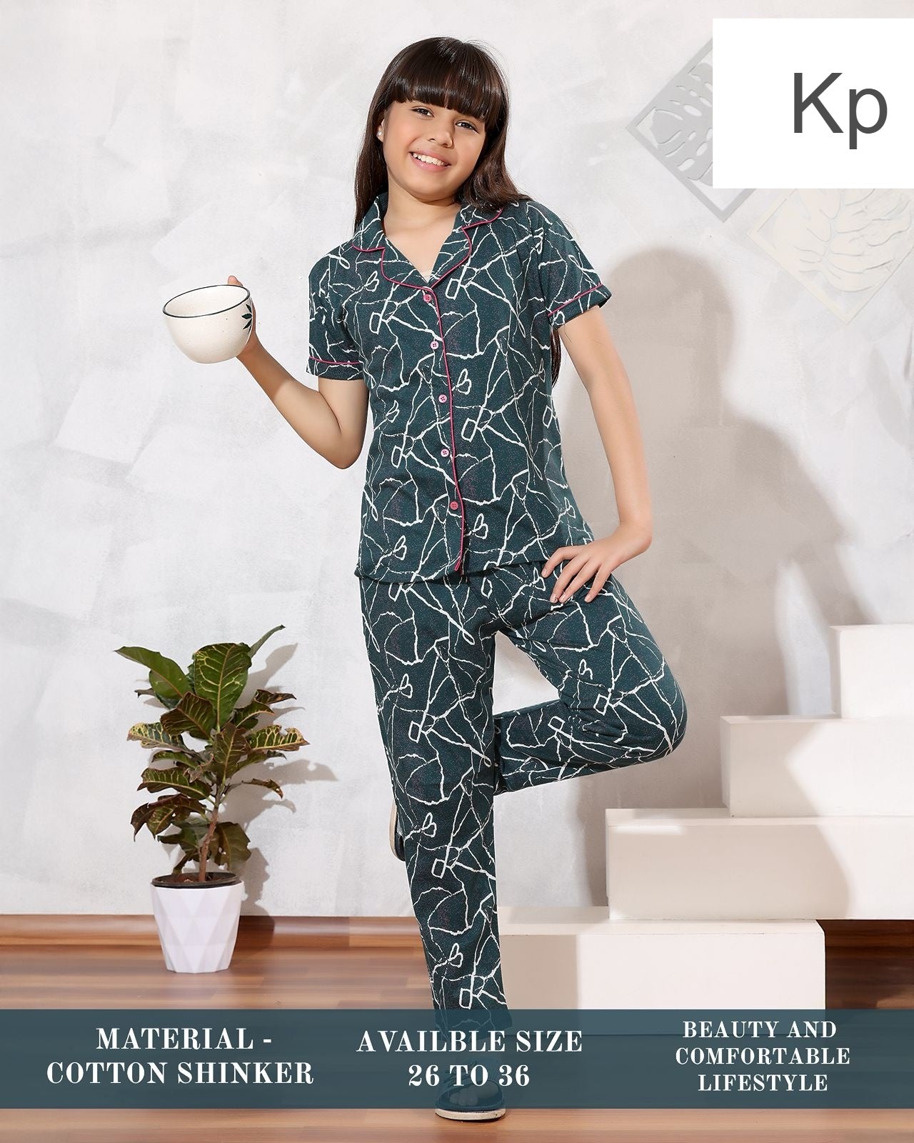 Front Open 1808 Kp Sinker Girls Night Suits Wholesale Price