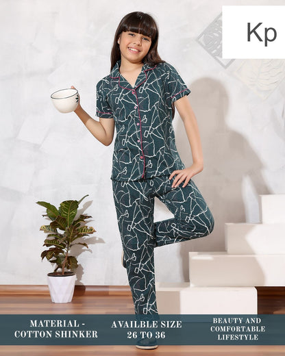 Front Open 1808 Kp Sinker Girls Night Suits Wholesale Price