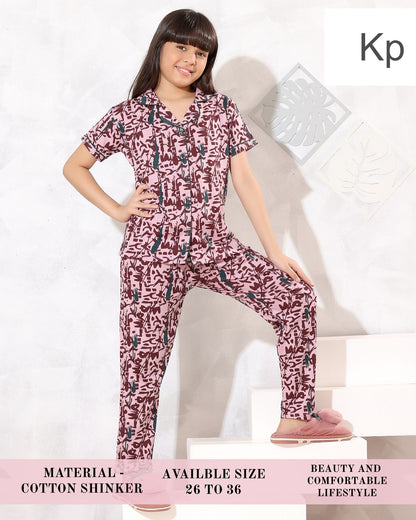 Front Open 1808 Kp Sinker Girls Night Suits Wholesale Price