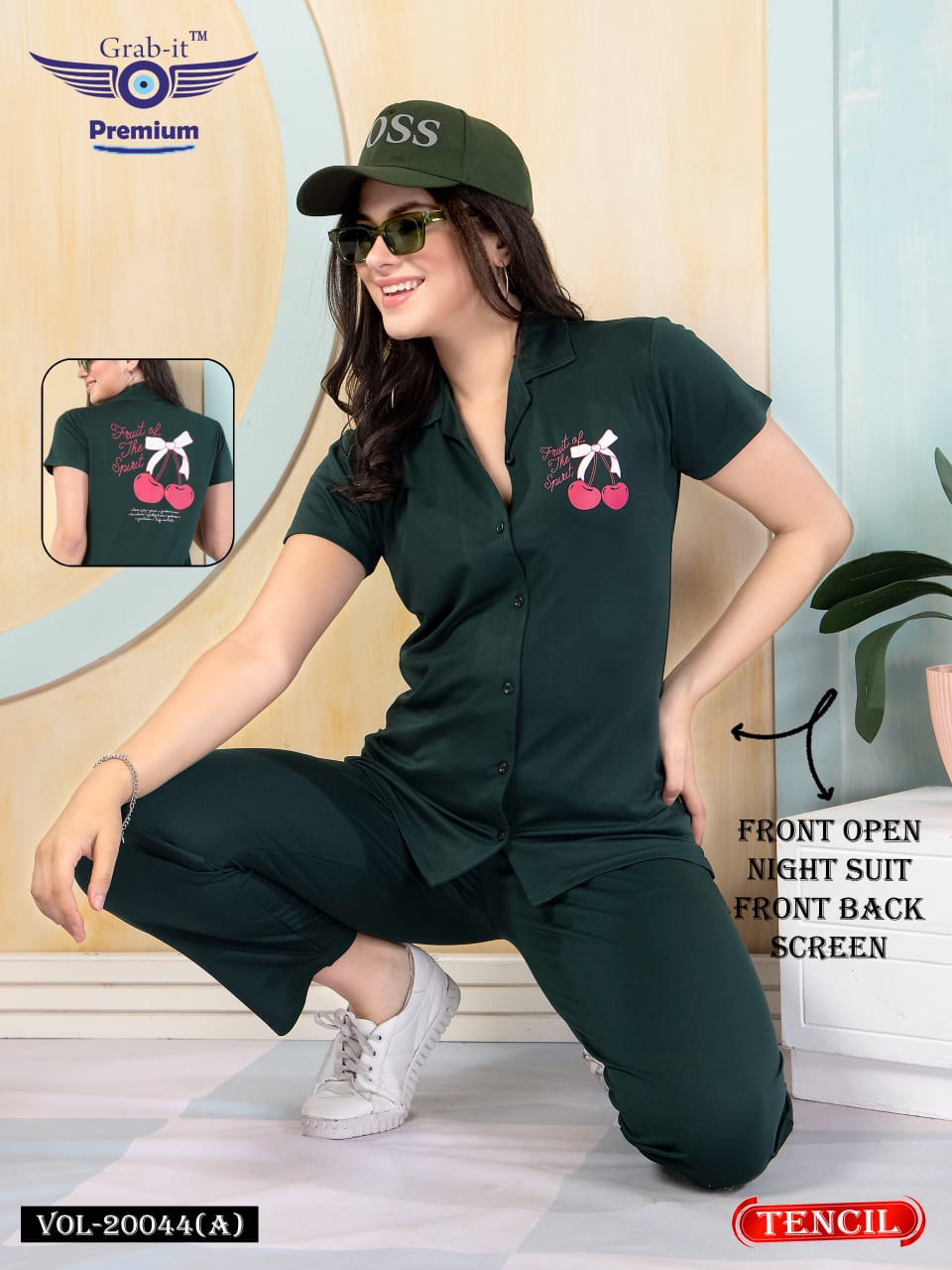 Front Open 20044 A Grab It Tencil Collar Night Suits Exporter