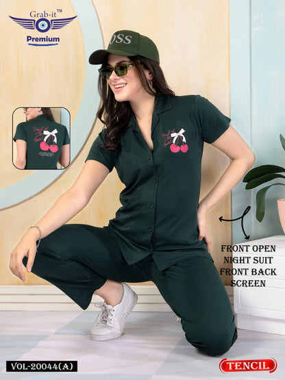 Front Open 20044 A Grab It Tencil Collar Night Suits Exporter